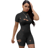 Fashion Short Sleeve Ripped Bodycon Rompers