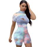 Fashion Short Sleeve Ripped Bodycon Rompers