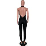Halter Solid Low Back Sexy Stack Jumpsuit