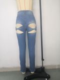 Plus Size Blue Cut Out Sexy Stylish Jeans