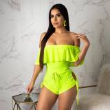 Off Shoulder Ruffle Hollow Out Drawstrings Rompers