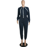 Solid Leisure Zipper Hooded Tracksuit