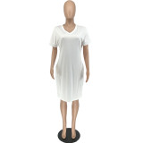 Plus Size Solid Casual V Neck T Shirt Dress