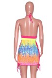 Halter Sexy Sequin Colorful Lace-Up Mini Club Dress