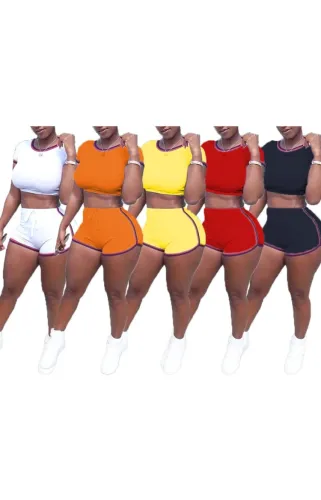 Solid Fitted Crop Top and Shorts Two Piece Sports Suit