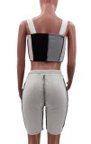 Color Block Wide Straps Crop Top and Biker Shorts 2PCS Outfits