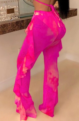 Print Hot Pink Sexy Ruffle Beach Trousers