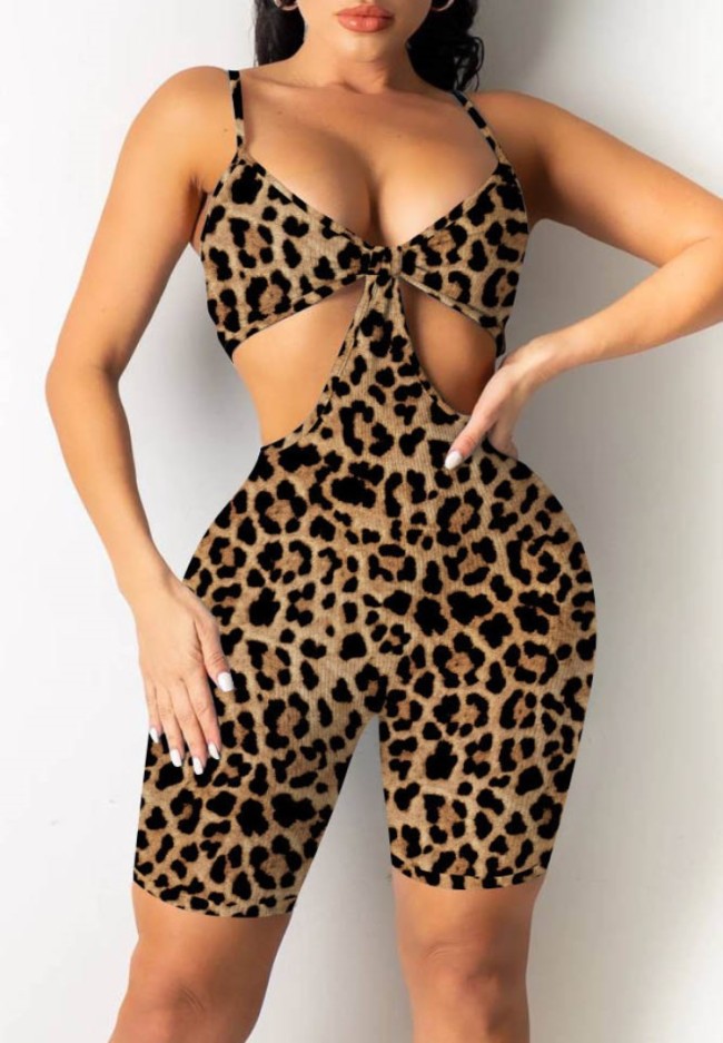 Sexy Cut Out Leopard Cami Bodycon Rompers