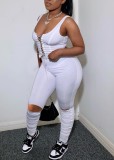 White Sexy Lace Up Sleeveless Crop Top and Ripped Stack Pants 2PC Outfits