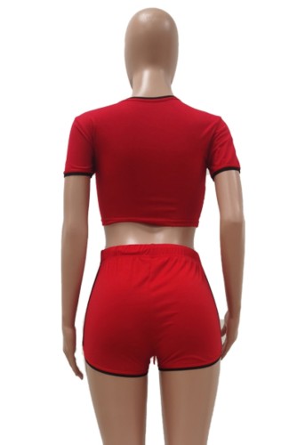 Red Fitted Crop Top and Shorts Two Piece Sports Suit