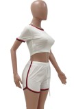 White Fitted Crop Top and Shorts Two Piece Sports Suit