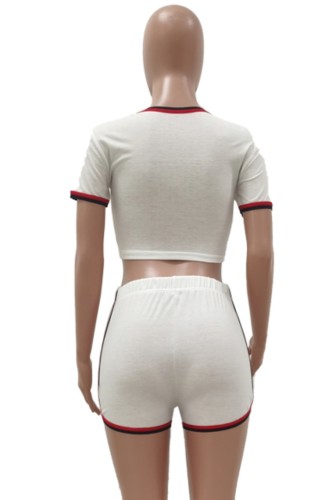 White Fitted Crop Top and Shorts Two Piece Sports Suit