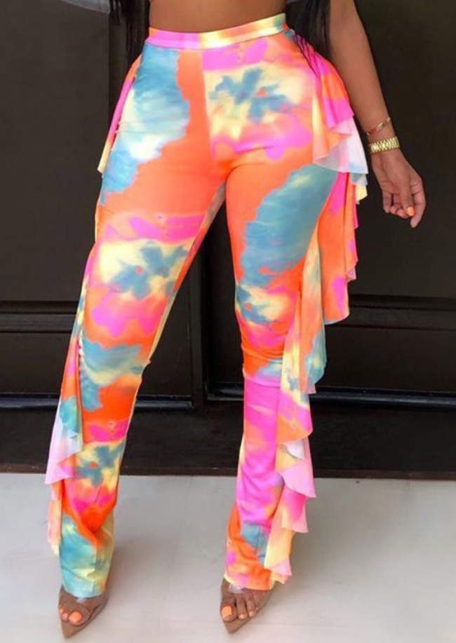 Print Colorful Sexy Ruffle Beach Trousers