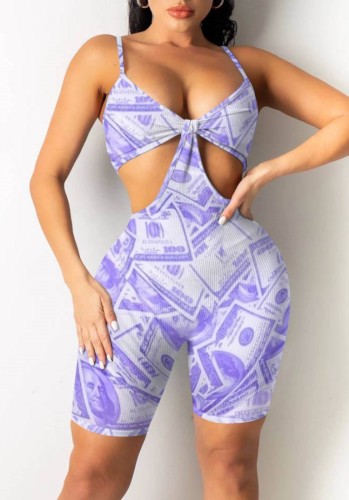 Sexy Cut Out Dollar Print Cami Bodycon Rompers