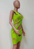 Green Hollow Out Deep-V Sleeveless Bandage Dress