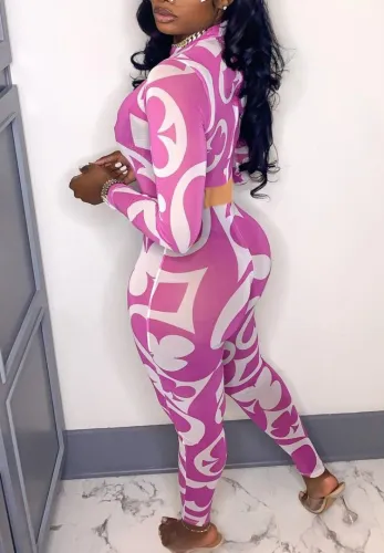 Two Piece Poker Print Crop Top and Pants Matching Set