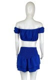 Blue Off Shoulder Crop Top and High Waist Layered Mini Skirt Set