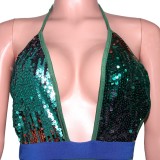 Halter Sexy Sequin Colorful Lace-Up Plunge Bodycon Dress