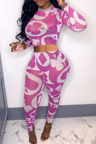 Two Piece Poker Print Crop Top and Pants Matching Set