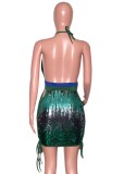 Halter Sexy Sequin Colorful Lace-Up Plunge Bodycon Dress