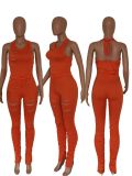 Plain Color Ripped Fashion Bodycon Jumpsuit