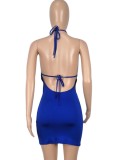 Blue Sexy Cut Out Halter Backless Slinky Mini Dress