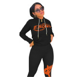 Casual Print Two Piece Sweatsuit with Front Pocket