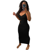 Sexy Cut Out Solid Straps Curvy Maxi Dress