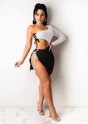 Lace Up Cut Out One Shoulder Sexy Club Dress