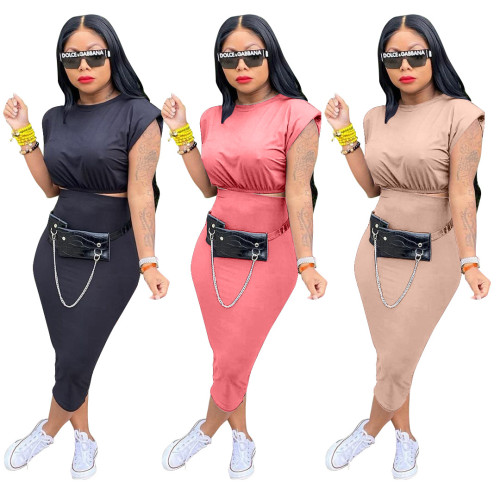 Solid Color Two Piece Pencil Skirt Set