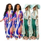 Print Long Kimono Dress Beach Cover Up