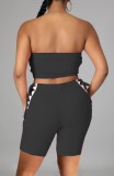 Black Lace Up Strapless Crop Top & Shorts 2PCS Set