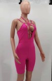 Pink Sexy Hollow Out Strappy Bodycon Rompers