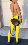 Yellow Ribbed Cami Bodycon Jumpsuit