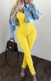 Yellow Ribbed Cami Bodycon Jumpsuit