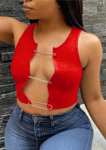 Red Hollow Out Sexy Sleeveless Club Top