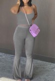 Grey Cami Crop Top and Flare Pants Two Piece Outfits