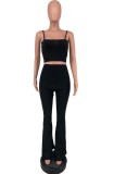 Black Cami Crop Top and Flare Pants Two Piece Outfits