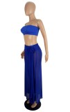 Blue Bandeau High Waisted Swimwear with Skirt Cover Up