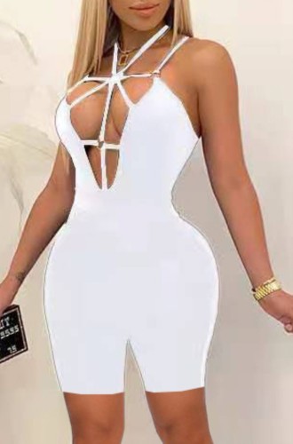 White Sexy Hollow Out Strappy Bodycon Rompers