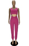 Casual Pink Tank Crop Top and Casual Pants 2PCS Outfits