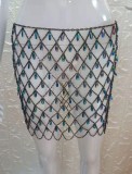 Chain Rhinestone Hollow-Out Cover Up Skirt