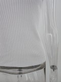 White Knitting Sleeveless Ruffle Elegant Top
