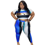 Plus Size Print Bodycon Crop Tee and Pants Matching Set
