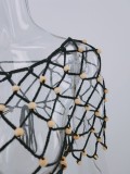 Black Fishnet Beaded Crop Top Bikini Cover Up