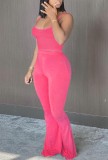 Hot Pink Cami Crop Top and Flare Pants Two Piece Outfits