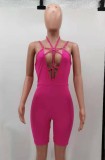 Pink Sexy Hollow Out Strappy Bodycon Rompers