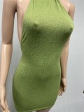 Green Backless Sexy Halter Neck Holiday Mini Dress