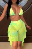 Green Tie Dye Sexy Bra and Flounce Shorts 2PCS Outfits