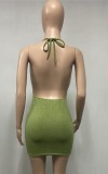 Green Backless Sexy Halter Neck Holiday Mini Dress
